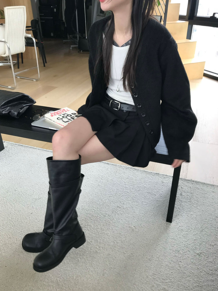 不對稱側扣百褶裙褲