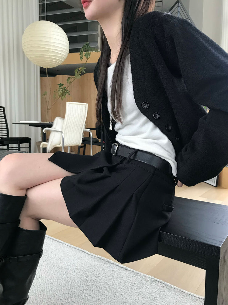 不對稱側扣百褶裙褲