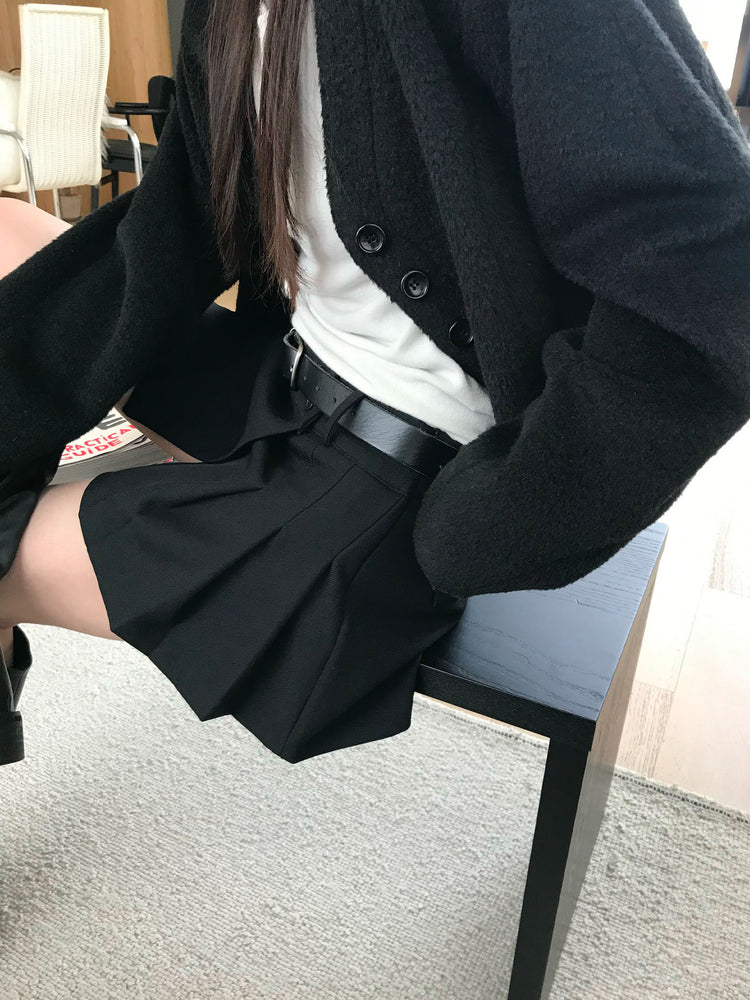 不對稱側扣百褶裙褲