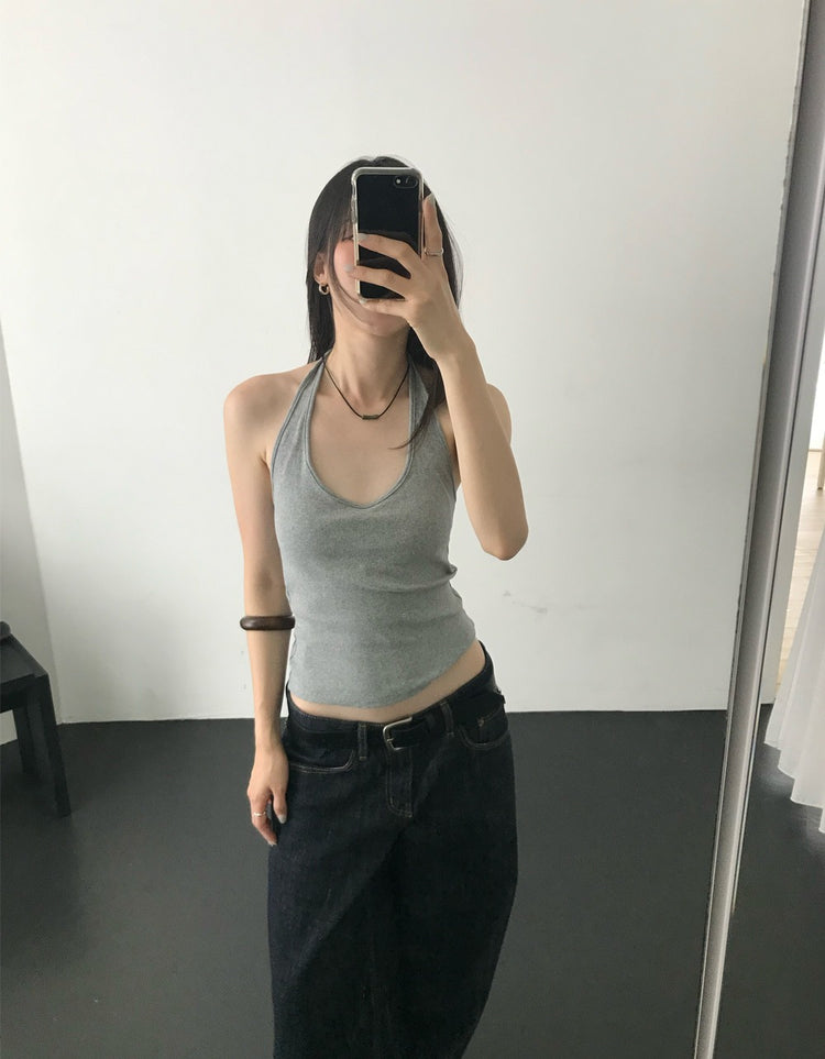 掛脖V領細節上衣