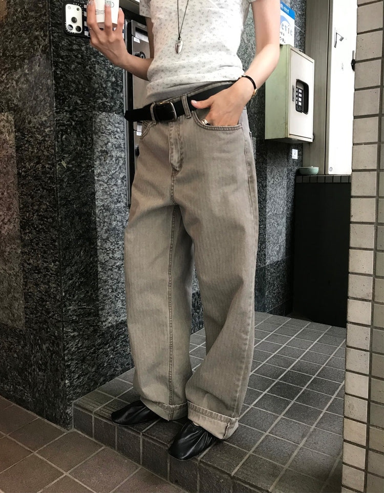 美色暗條紋細節直褲