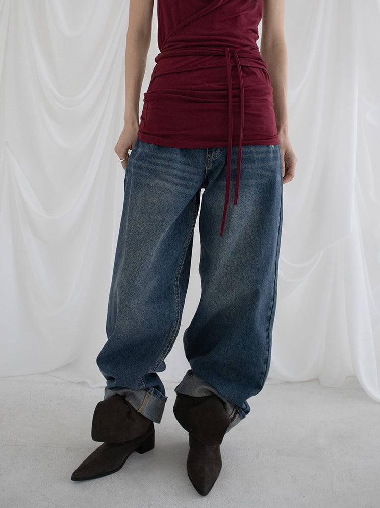 復古美色率性牛仔闊褲