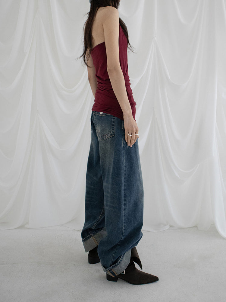 復古美色率性牛仔闊褲