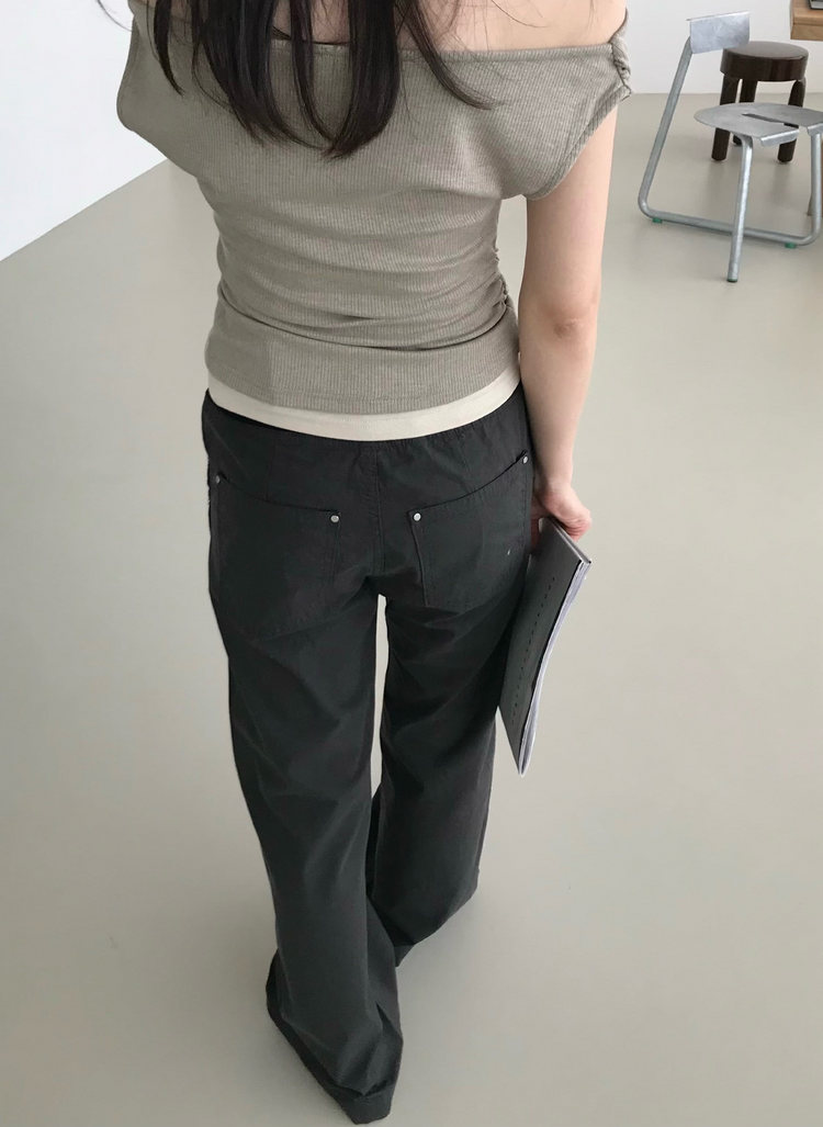 美肩抓皺細節假兩件上衣