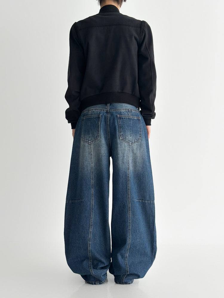 弧形側壓線廓形牛仔褲