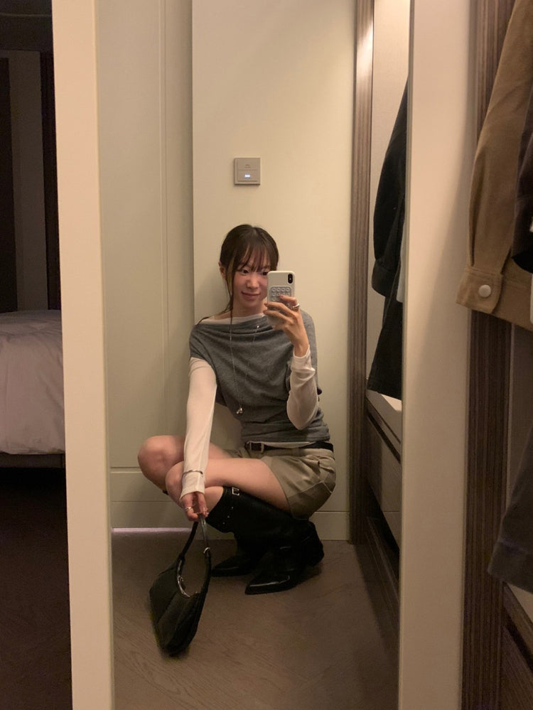 微透美肩側扣鈕細節上衣