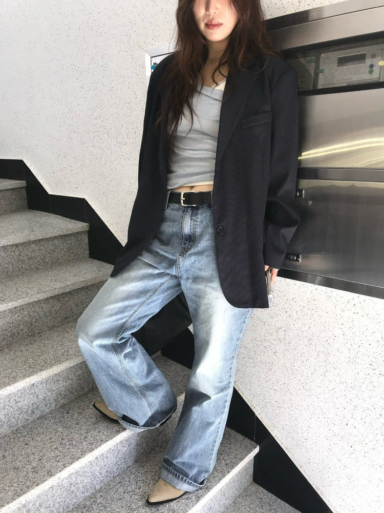 美色反折紋理露肩上衣