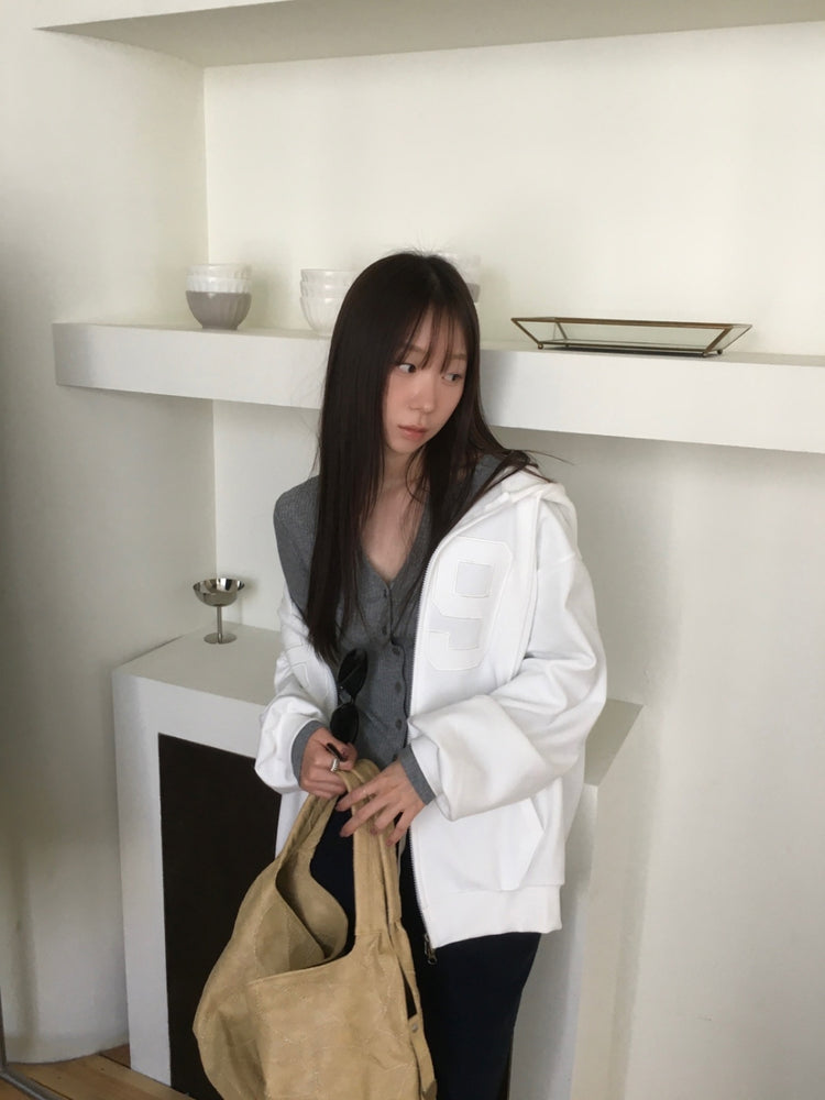 數字雙拉鏈連帽外套
