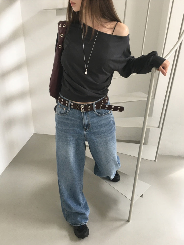 經典美刷色基礎直筒牛仔褲