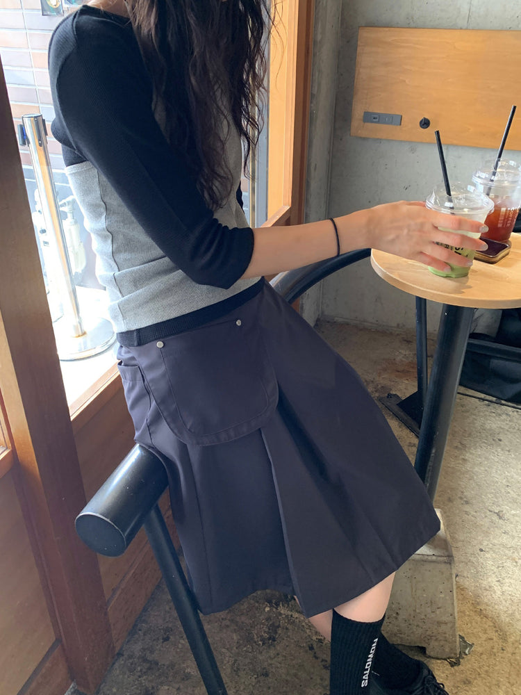 天絲腰包細節百褶中裙