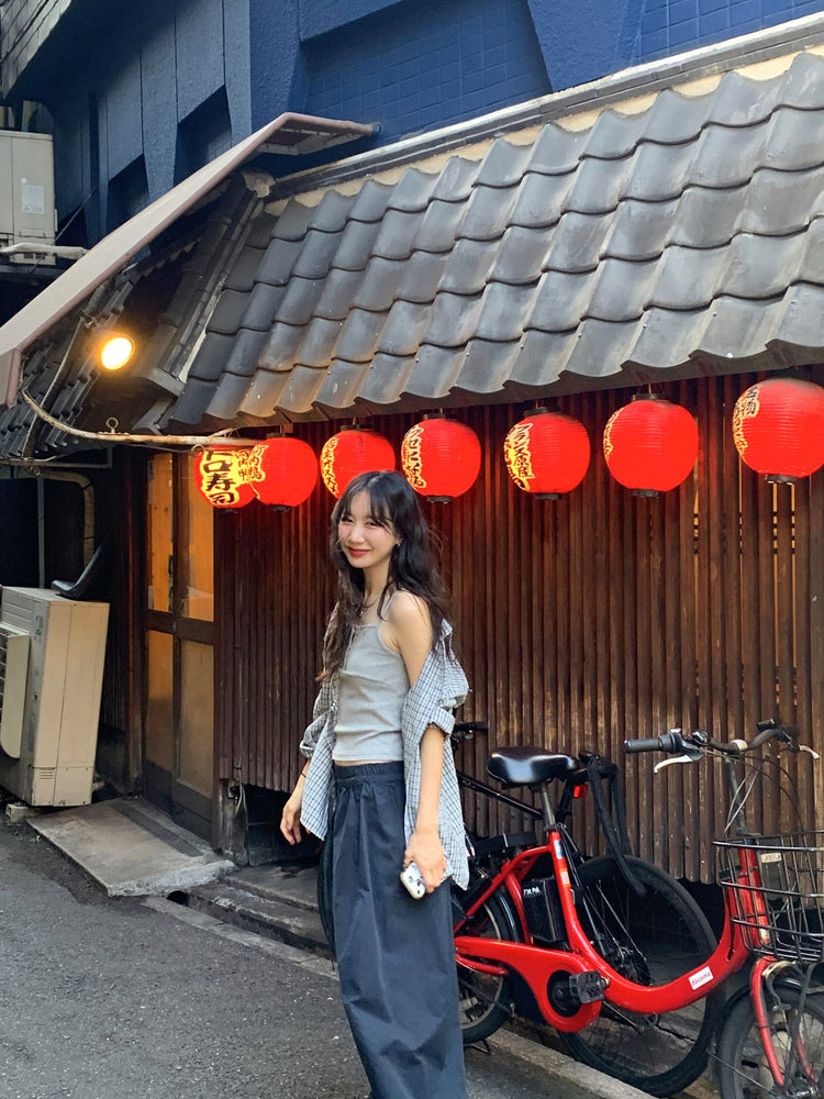 復古撞色格紋寬鬆襯衫