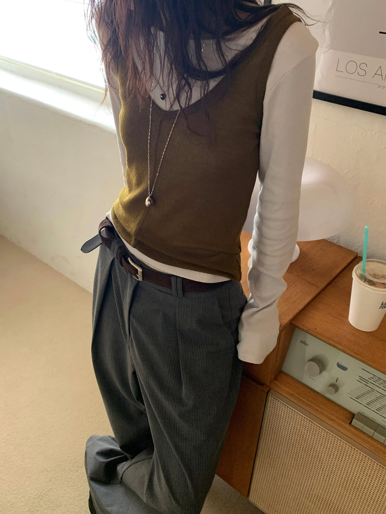 微透膚天絲排鈕上衣背心套裝