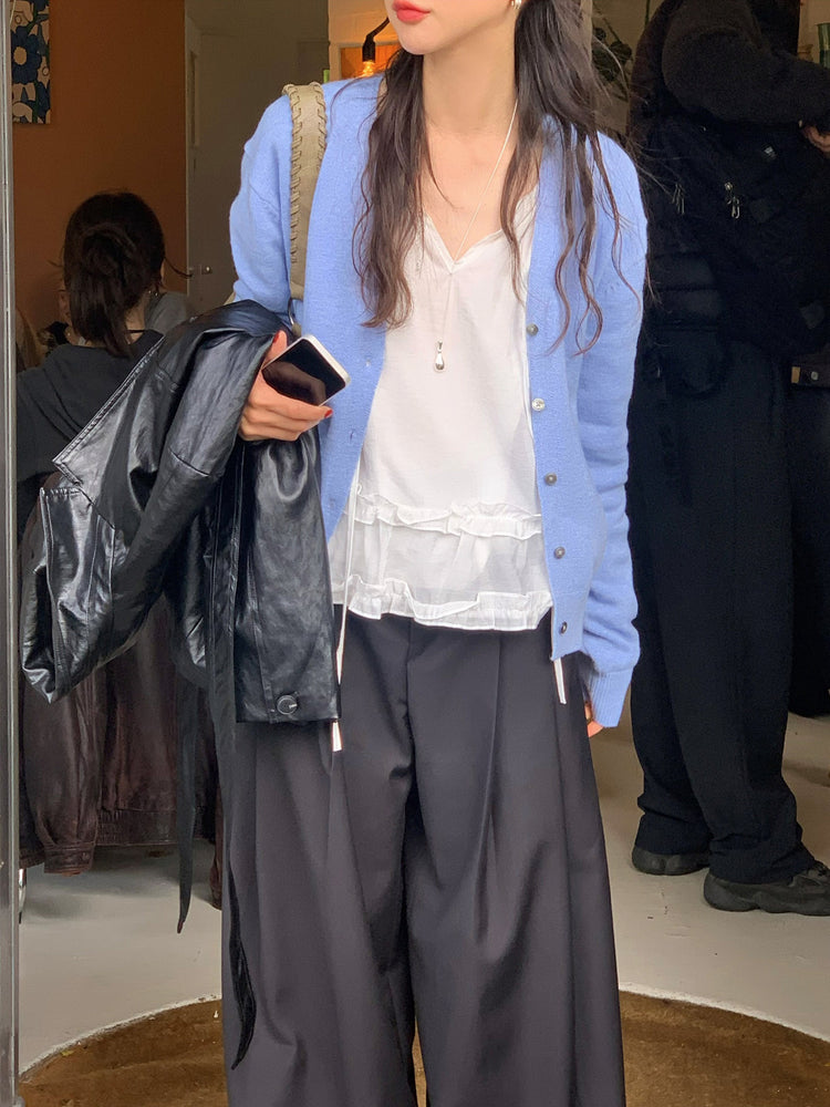 微透垂帶荷葉邊細節上衣