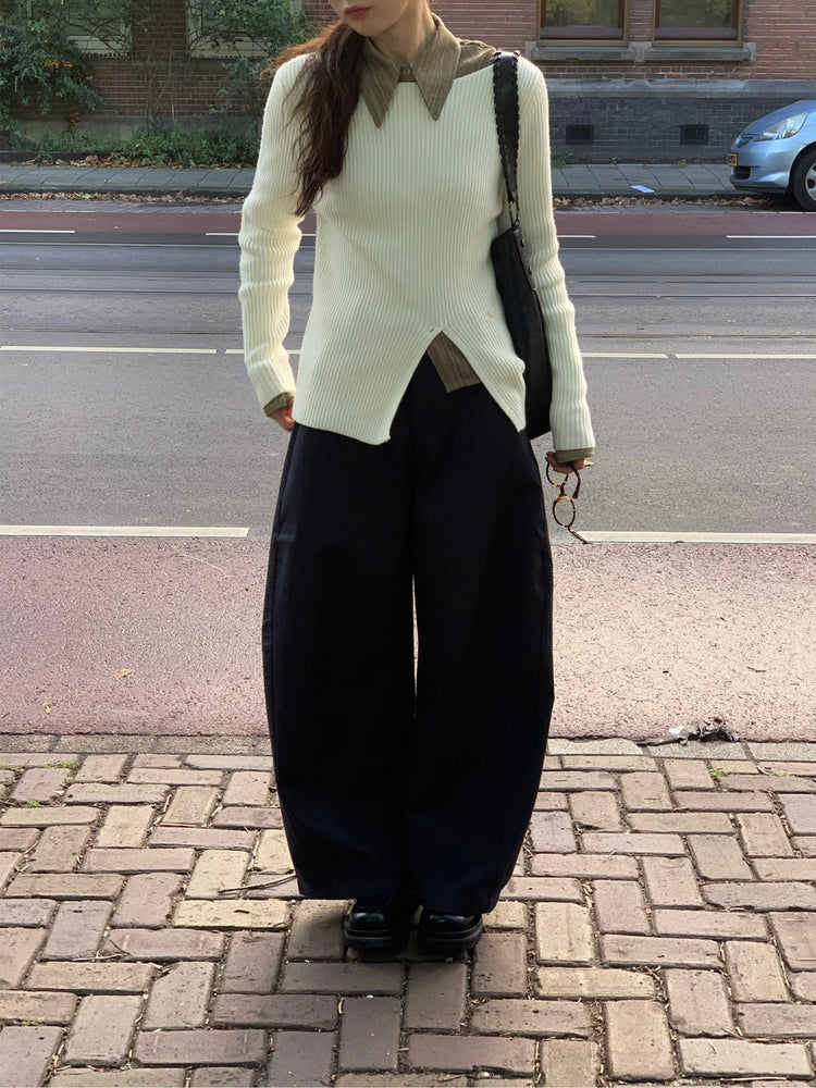 暗紋理修腰開叉細節襯衫