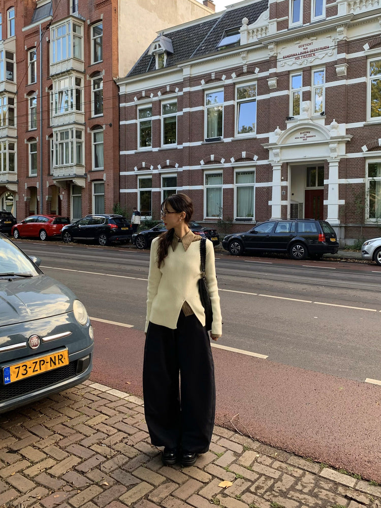 暗紋理修腰開叉細節襯衫