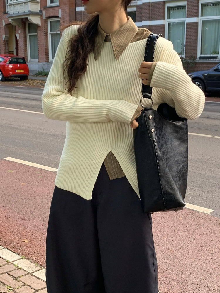 暗紋理修腰開叉細節襯衫