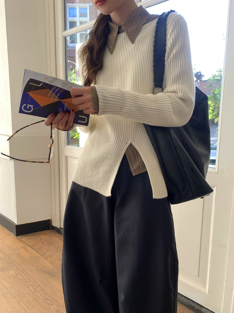 側壓線弧形細節廓形西褲