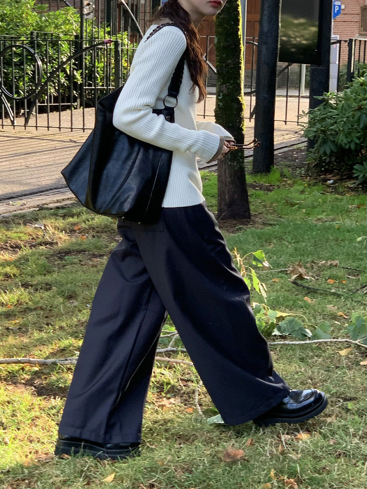 側壓線弧形細節廓形西褲