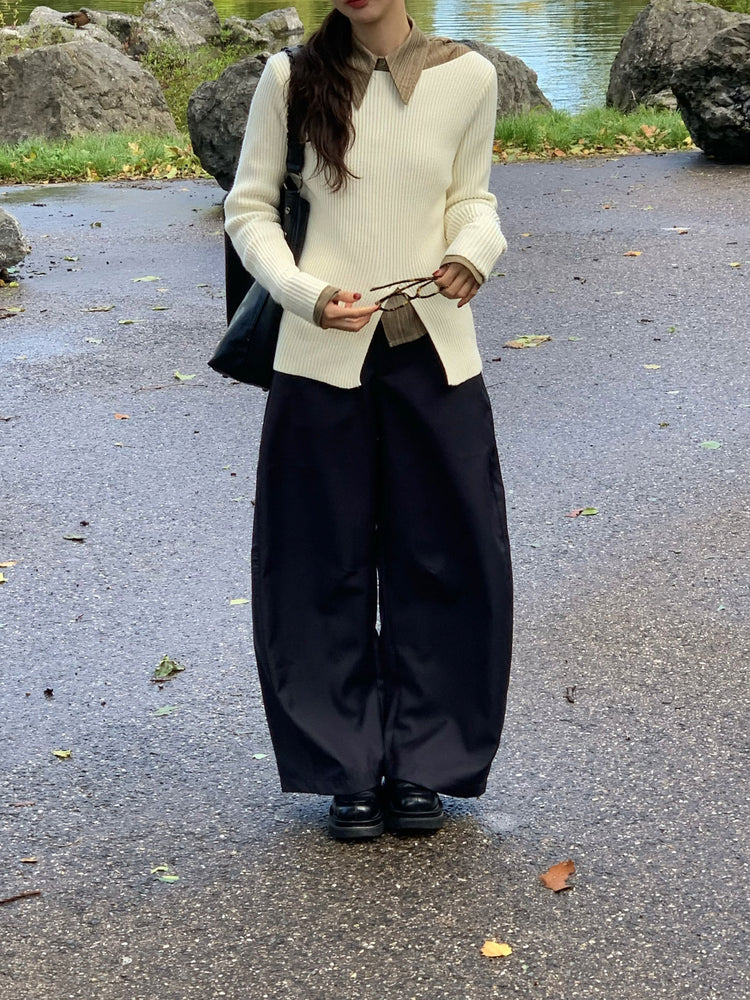 側壓線弧形細節廓形西褲