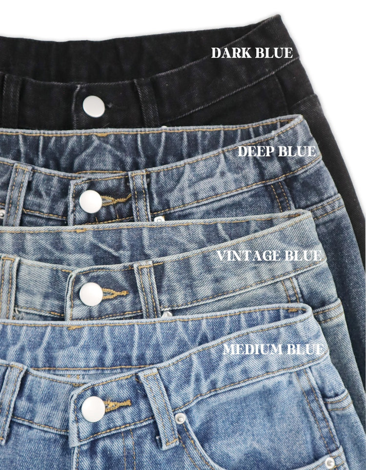 復古美刷色側前壓線細節牛仔褲