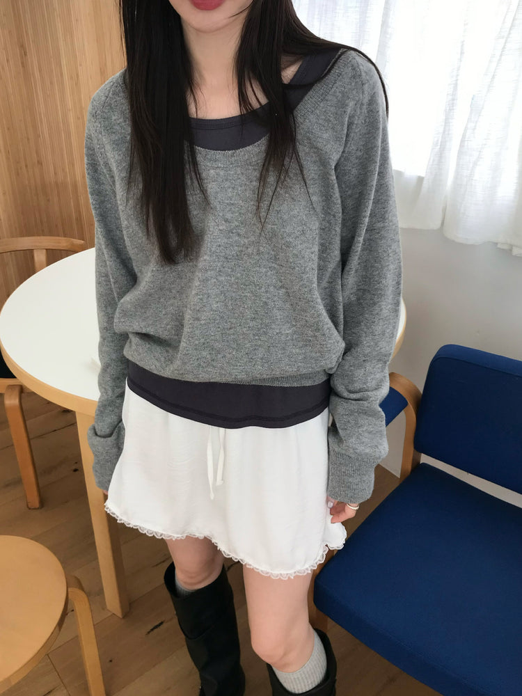 微透美色基礎袖細節上衣