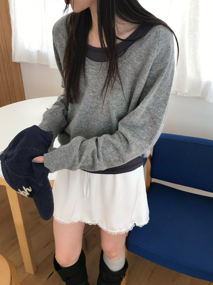 微透美色基礎袖細節上衣