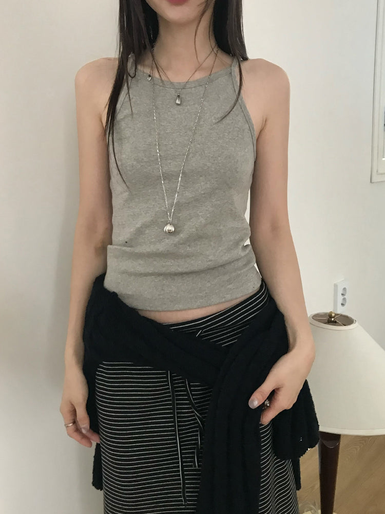 美色削肩細帶背心