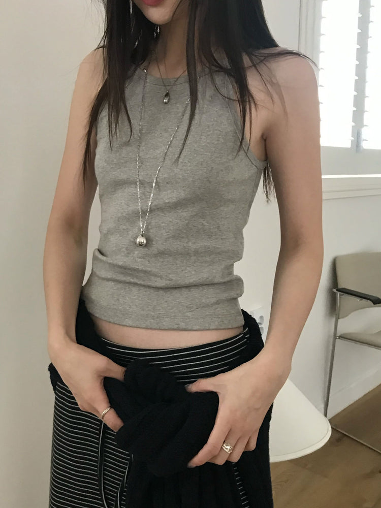 美色削肩細帶背心