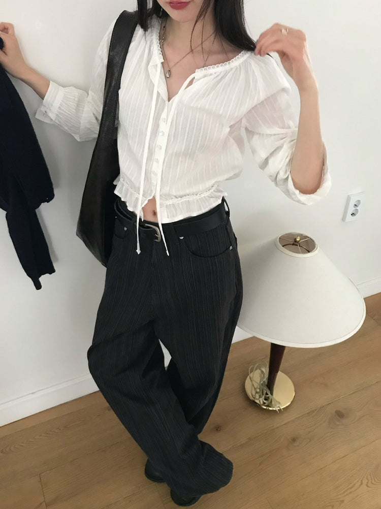 美色暗條紋質感直褲