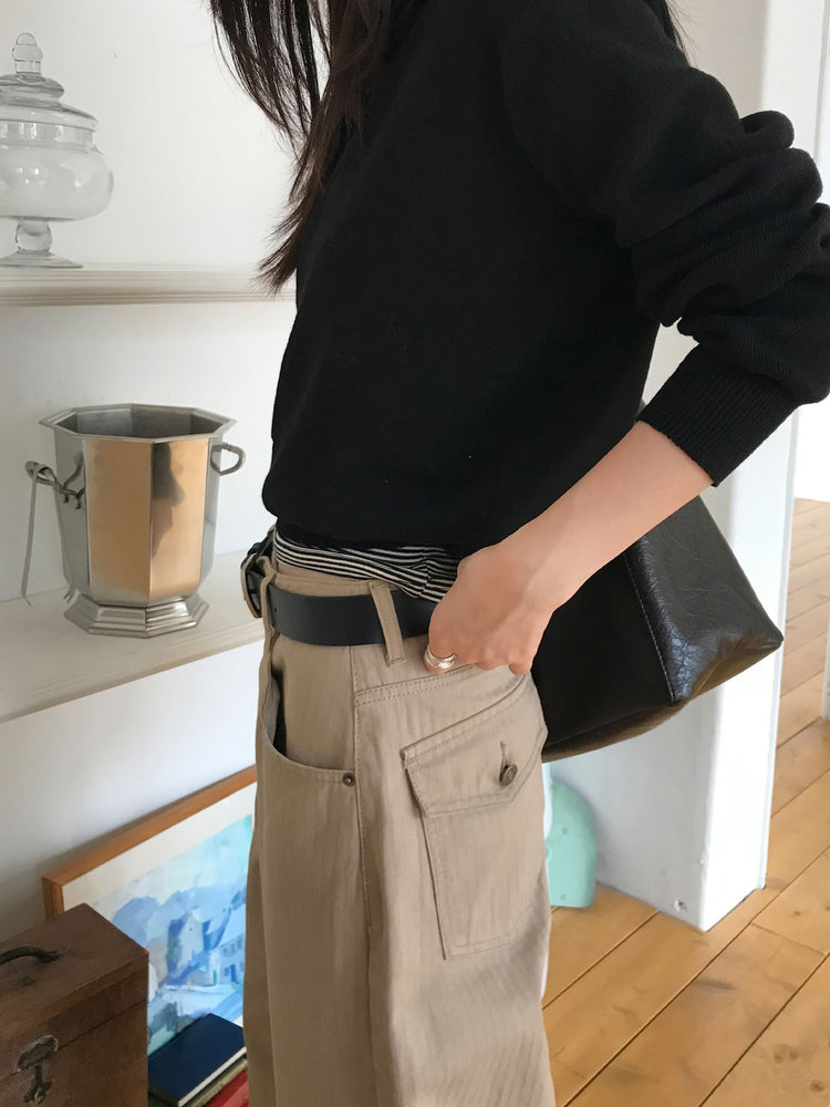 Polo領修腰針織上衣