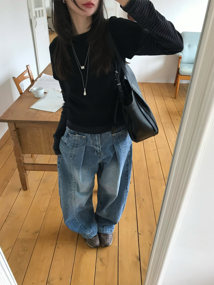 美色條紋撞色上衣