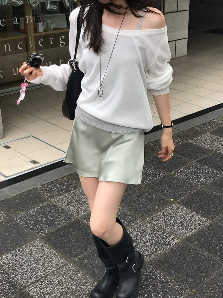 光澤感微傘短裙