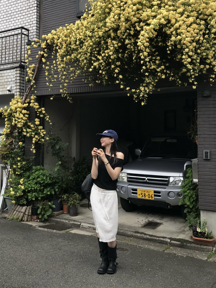 立體花荷葉邊細節抽繩半裙
