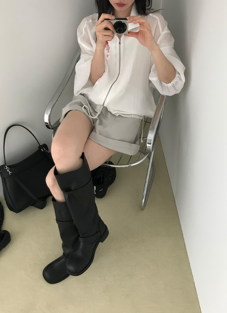 透膚抽繩下擺拉鏈外套