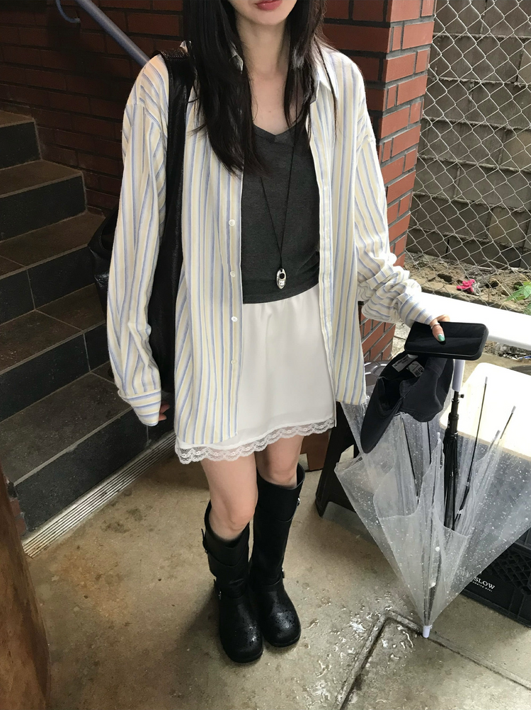 撞色條紋寬鬆襯衫