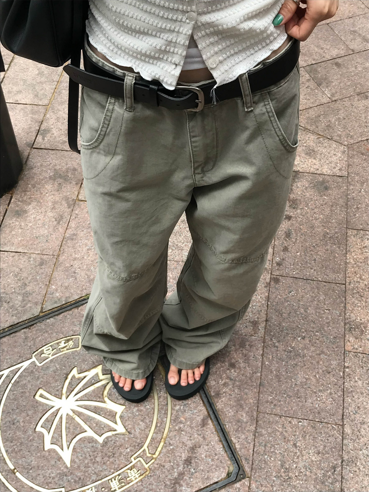 復古壓線細節工裝直褲