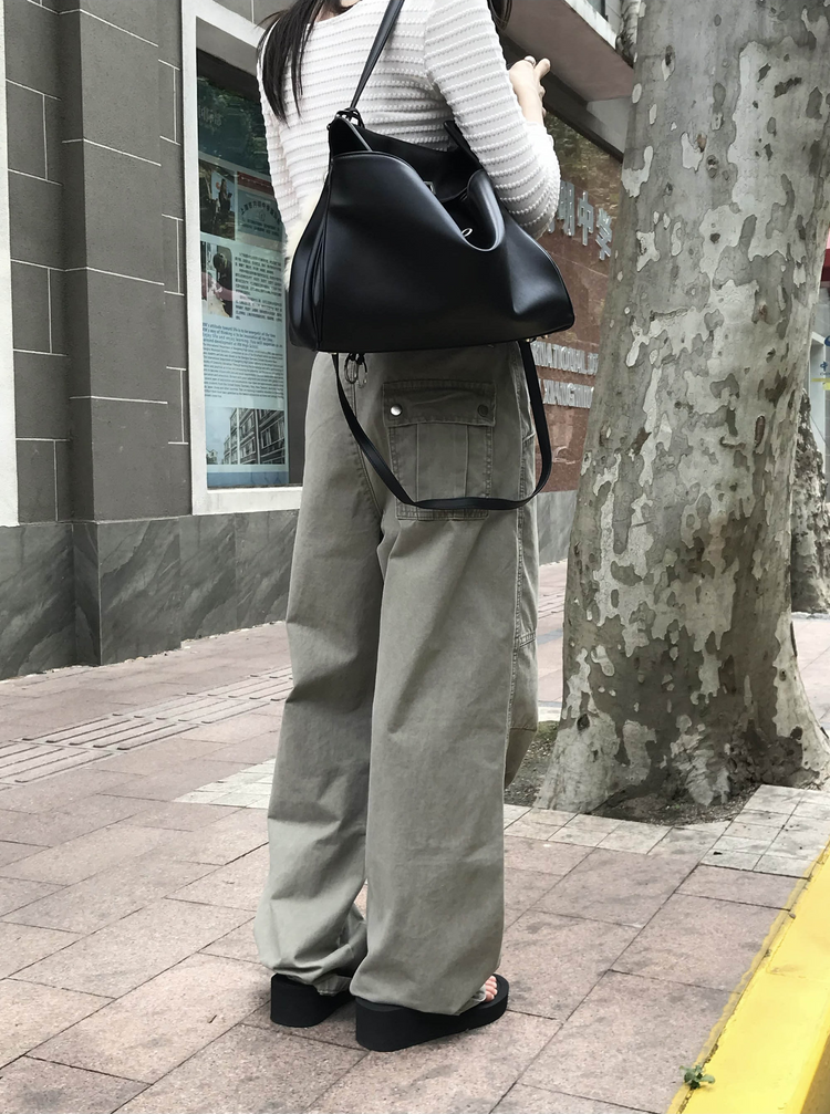 復古壓線細節工裝直褲