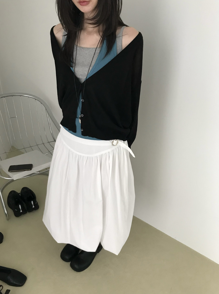 美色微透深V排鈕針織外套