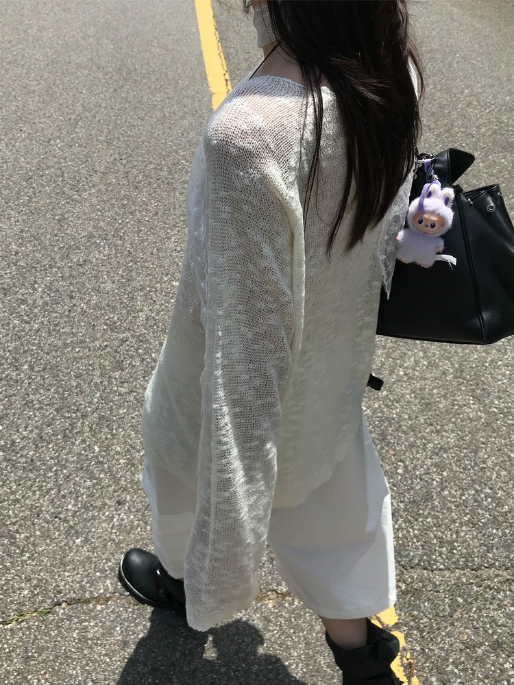 透膚拉克蘭袖針織上衣