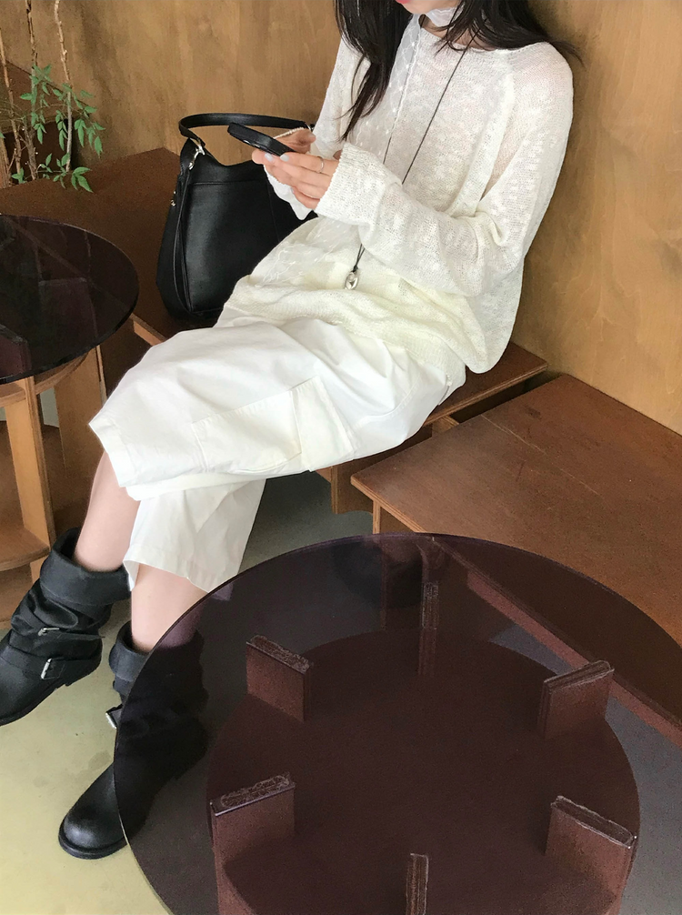 透膚拉克蘭袖針織上衣