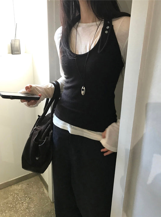 掛脖扣鈕細節背心