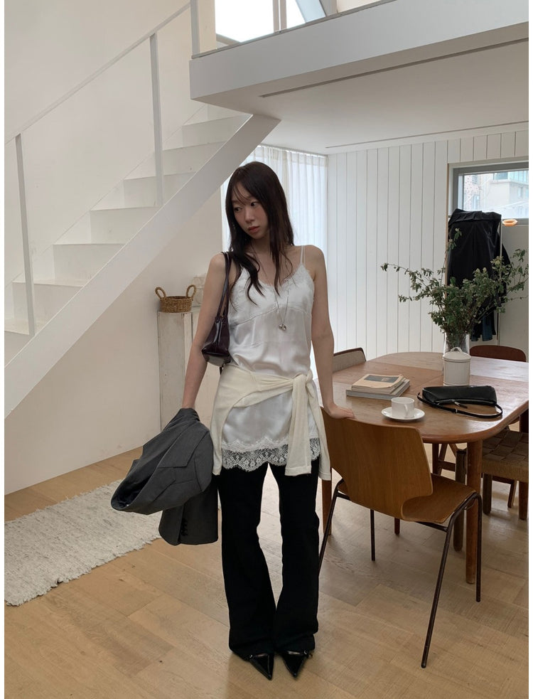 天絲微透V領修腰上衣