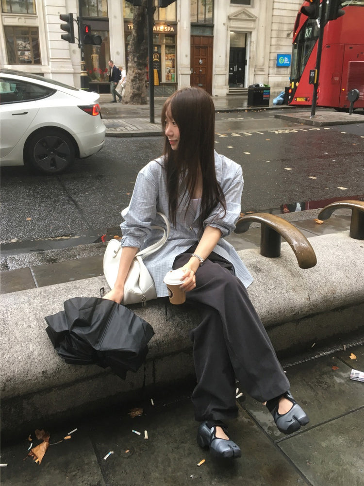 Unisex美色格紋寬鬆襯衫