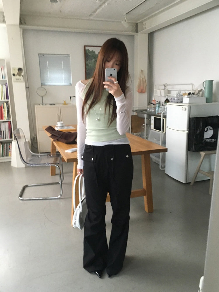 美色鐵牌扣細節背心
