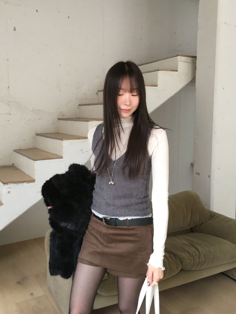 美色微透捲邊細節修身上衣