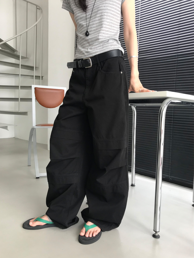 美色寬鬆層次工裝褲