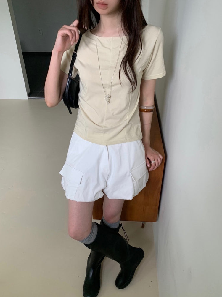 美色船領壓線細節上衣