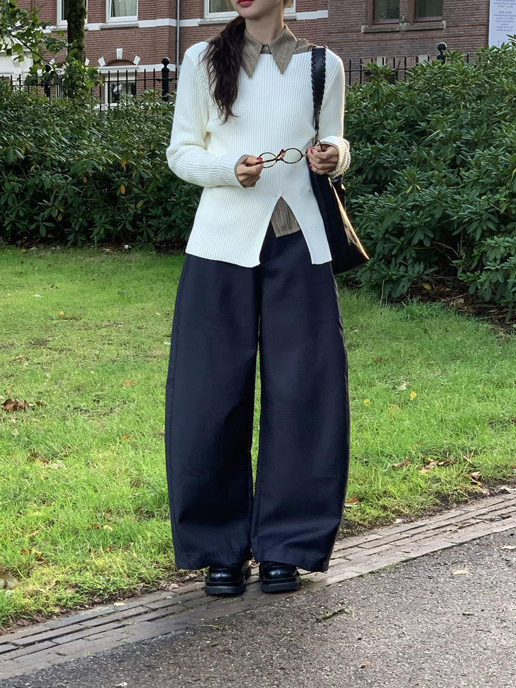 坑紋側開叉扣鈕細節針織上衣