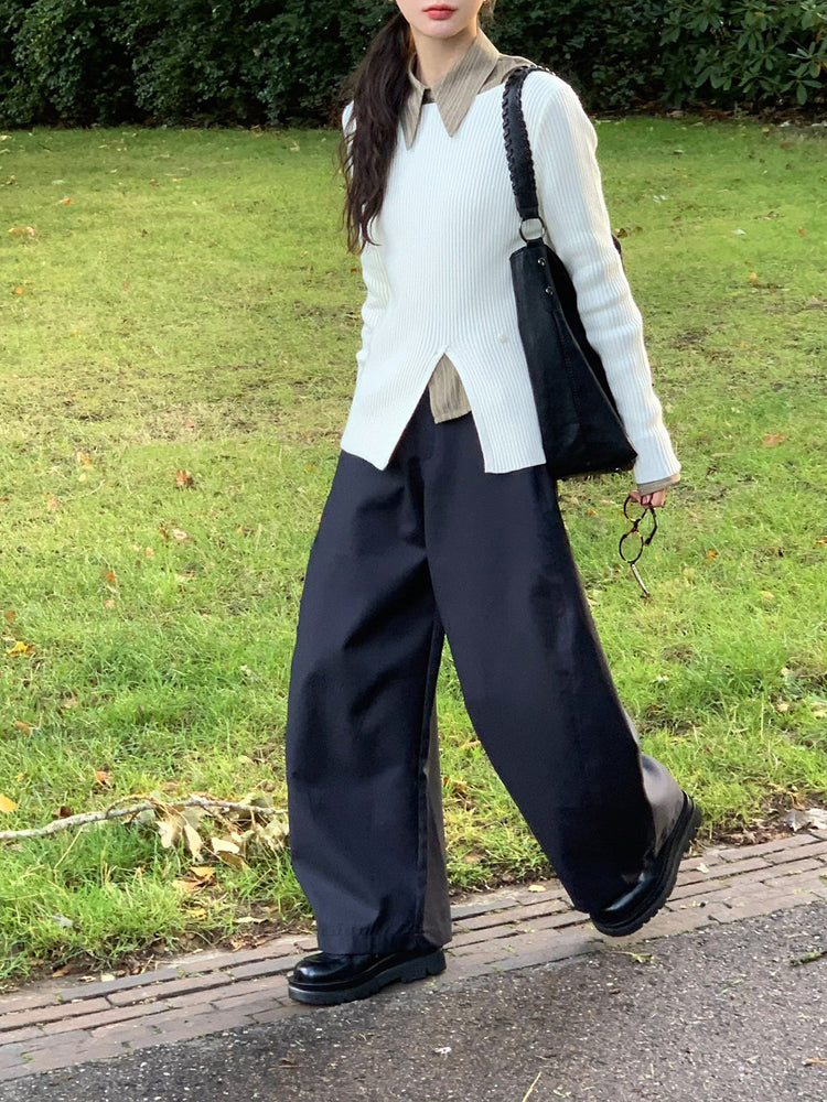 坑紋側開叉扣鈕細節針織上衣