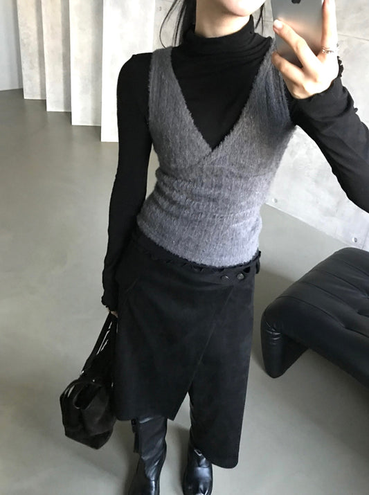 毛絨交疊細節背心